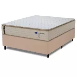 Cama Box Casal Probel Molas Ensacadas Pillow Top 138x188x68cm Guarda Costas Genova Branco/Bege