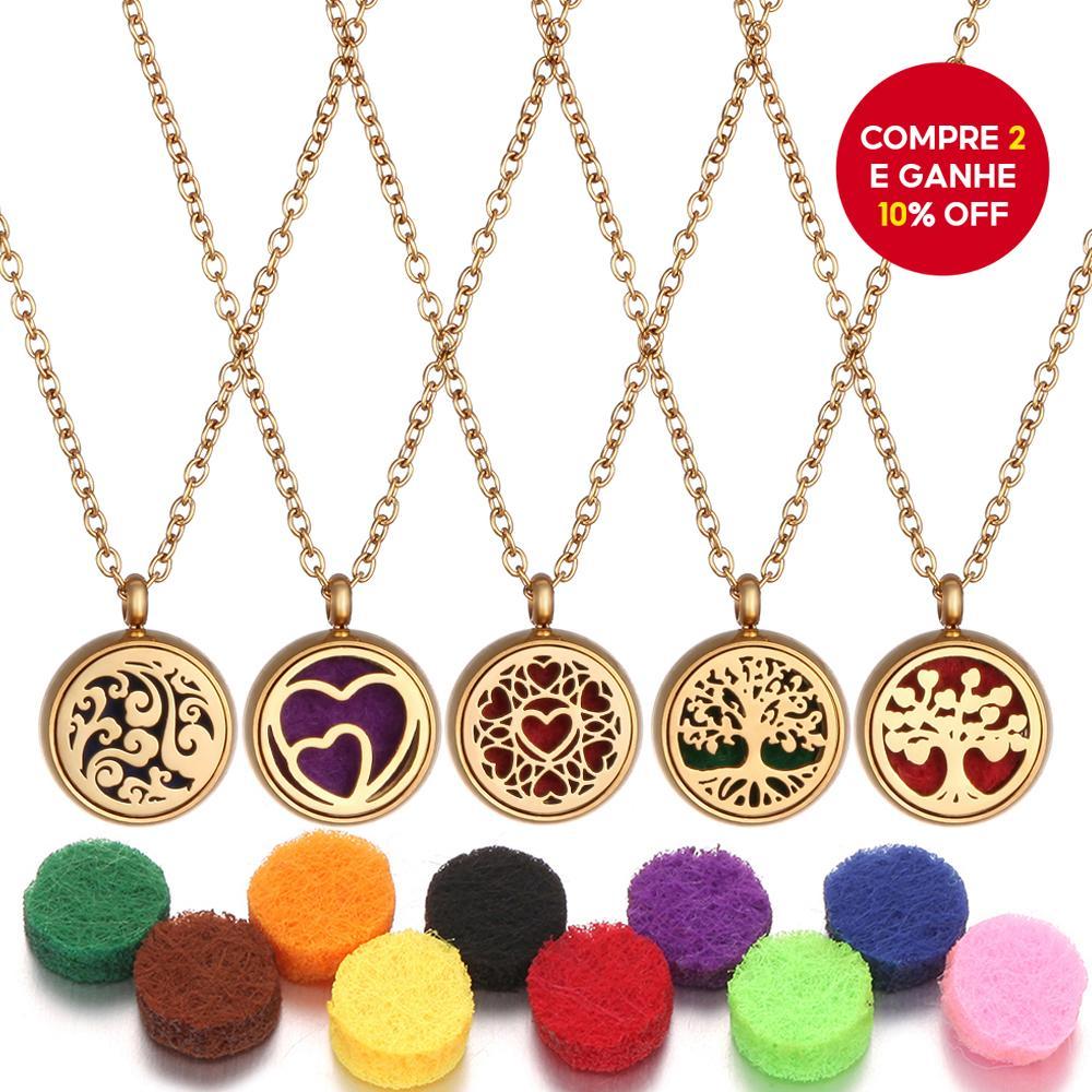  Novo Colar Difusor de Aromaterapia em Aço Inoxidável Dourado para Mulheres, Folheado a Ouro 18K, Mini Corrente de