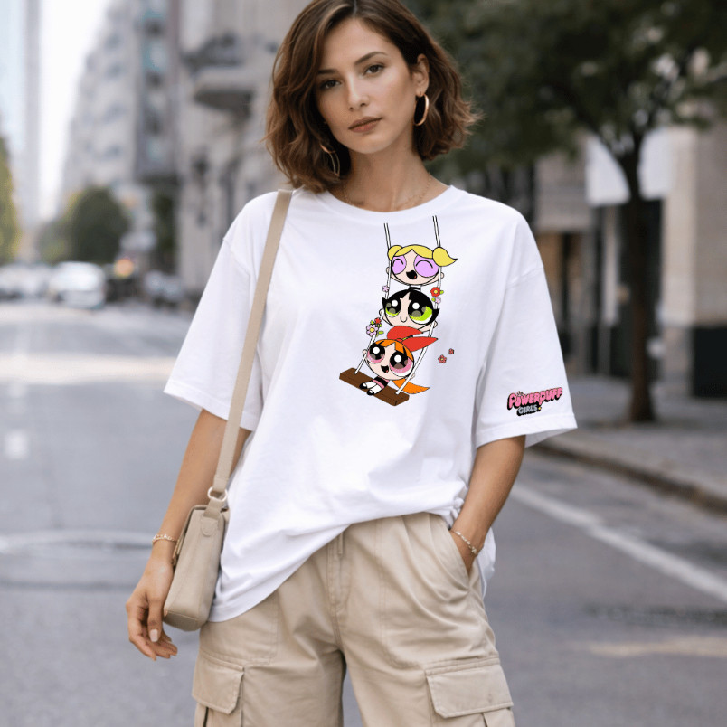 Camiseta Feminina Meninas Super Poderosas Florzinha Lindinha Docinho Disponível Over Camiseta Básica