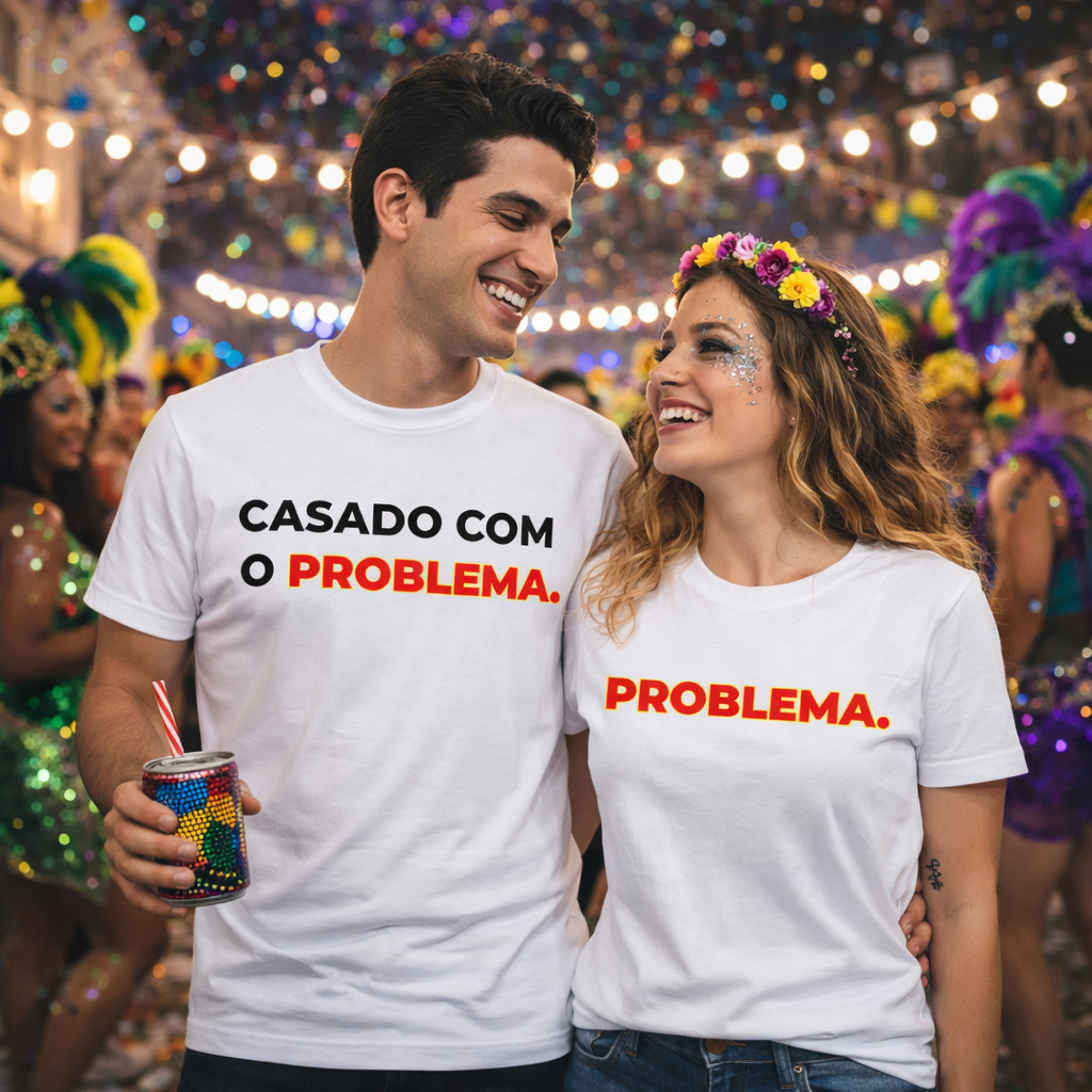 Camiseta Tshirt Casal Divertida Streetwear Estampa Casado com o Problema Oversized Carnaval