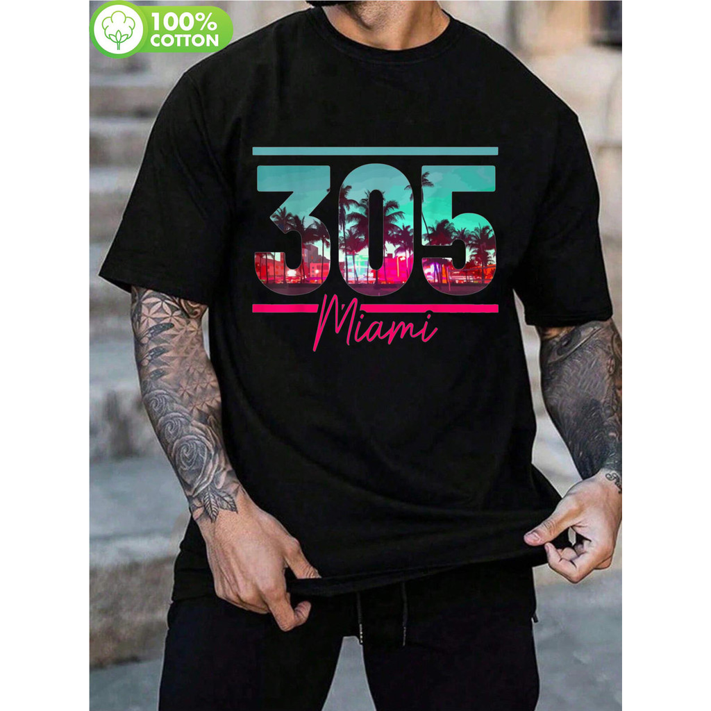 Camiseta Streetwear Camiseta Unissex Miami 305 Palmeiras Neon Vintage Retrô Estampada Estilosa Confortável Casual