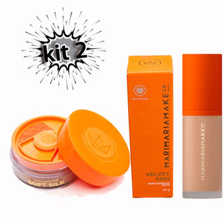 Kit Mari Maria Velvet Skin Base 25g + Pó Solto Soft Silk | Matte | Alta Cobertura | Longa…