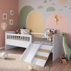 Cama Infantil Montessoriana 188x78cm com Escorregador e Grade de Proteção Branca