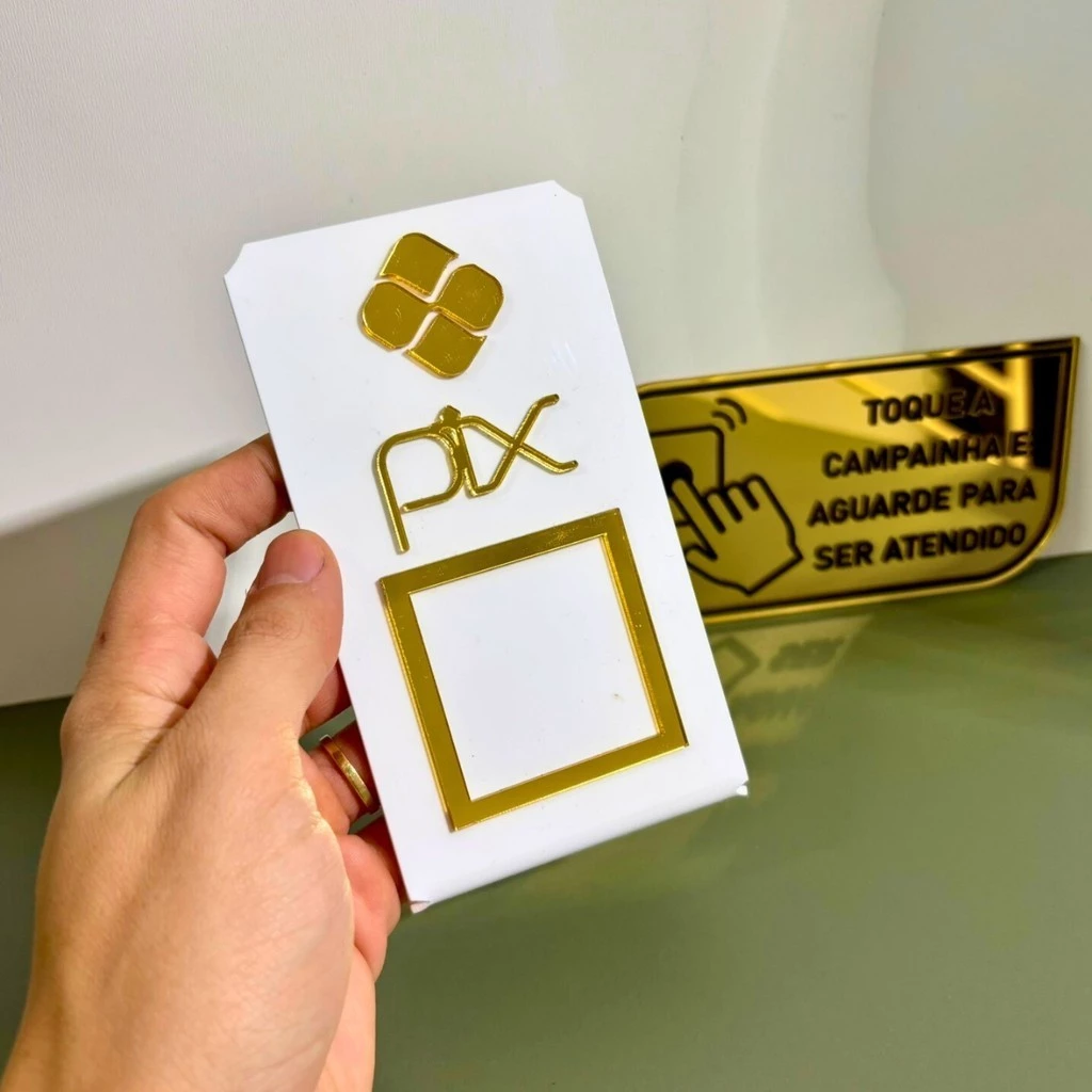 Kit Placa Pix Personalizada Qr Code + Placa Campainha Identificação Balcão Acrílico Espelhado — imagem 1