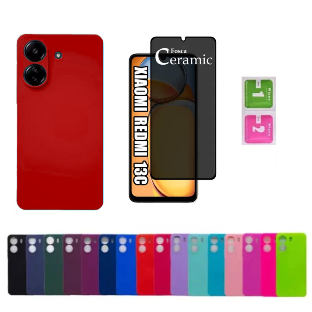 Kit Para Xiaomi Redmi 13C  - Película Fosca Privativa + Capa Silicone Aveludada