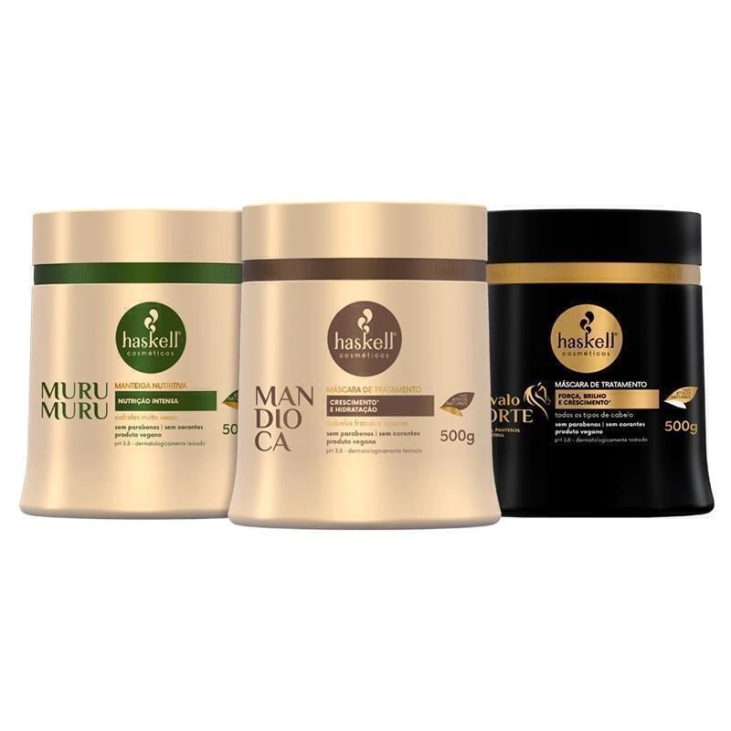 Kit Cronograma Capilar Para Cabelos Ressecados Haskell | 3 Máscaras De 500g em Oferta na Shopee