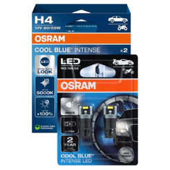 KIT Lâmpadas Osram: Par Cool Blue Intense H4 5000k 12v 60/55w + Par Pingo Led T10 W5w Super Branca 6000k 12v