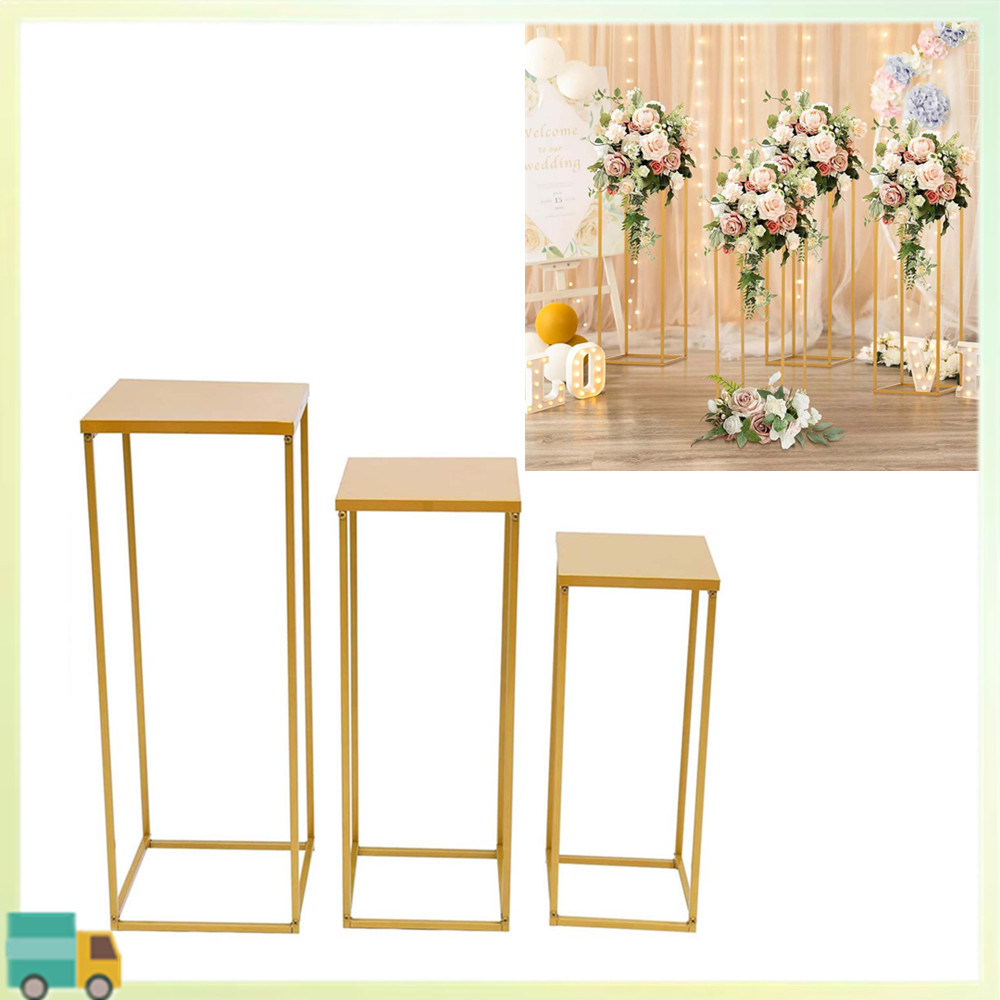 Conjunto de 3 peças de coluna de exibição oca de Metal dourado para decoração de flores de festa