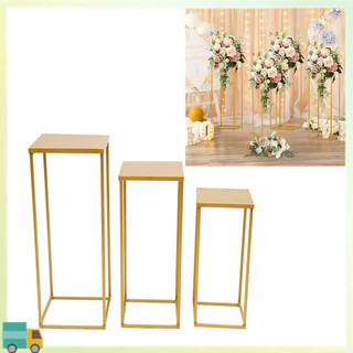 Conjunto de 3 peças de coluna de exibição oca de Metal dourado para decoração de flores de festa