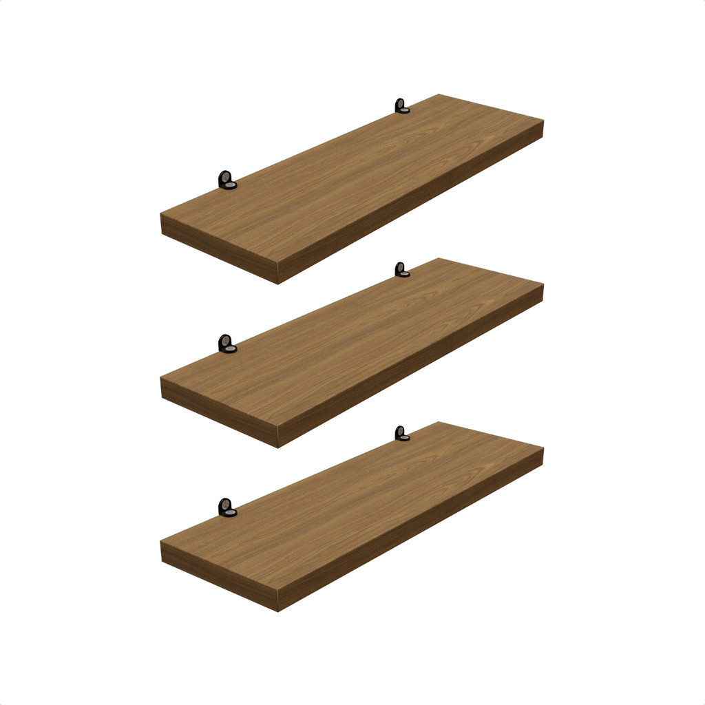 Kit 3 Prateleira Freijó 30X10 + Suporte Flutuante Mdf Organizadora Decoração Cozinha Banheiro Sala