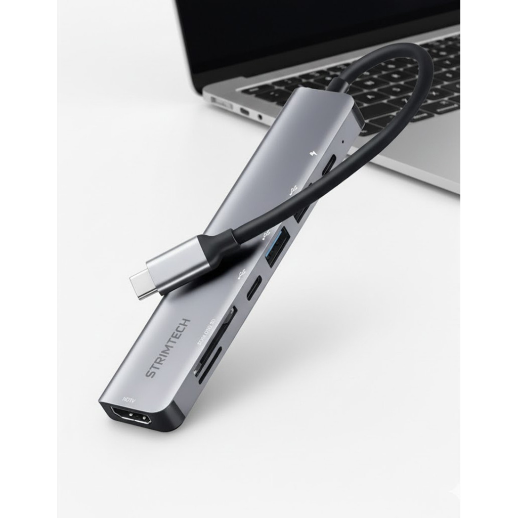 Hub Usb-c 7 Em 1 Strimtech Com Hdmi 4k Usb 3.0 Leitor Sd Tf Compatível Mac Windows Samsung Dex Prateado
