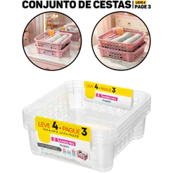 Jogo Cesto Organizador P/ Armário Geladeira E Gaveta 1,6L Leve 4 Pague 3 Sanremo Original