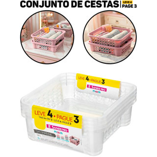 Jogo Cesto Organizador P/ Armário Geladeira E Gaveta 1,6L Leve 4 Pague 3 Sanremo Original em Oferta na Shopee