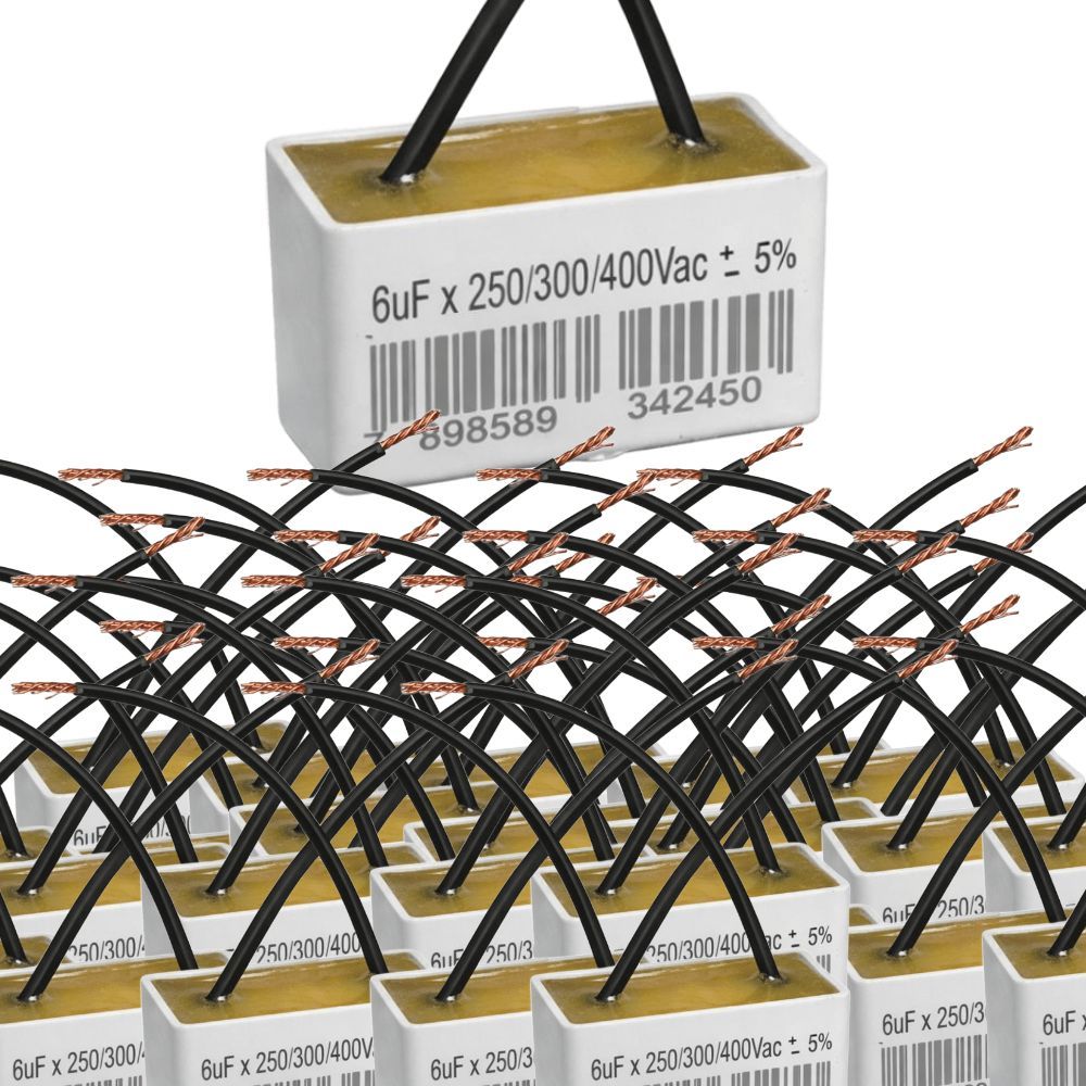 KIT ATACADO 50 CAPACITOR 2 FIOS QUADRADO 6UF X 250 400V TRI