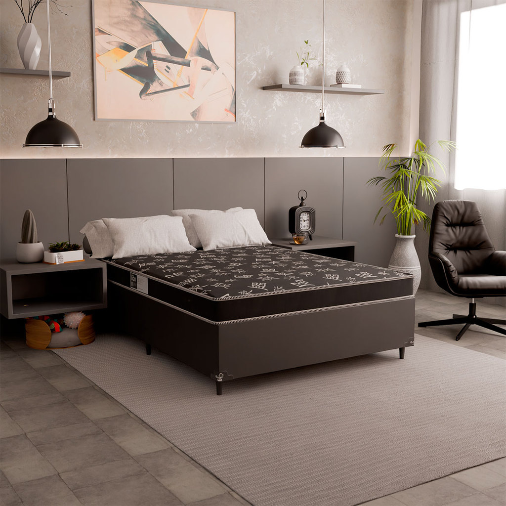 Cama Box Viúva + Colchão D20 - Couro Preto