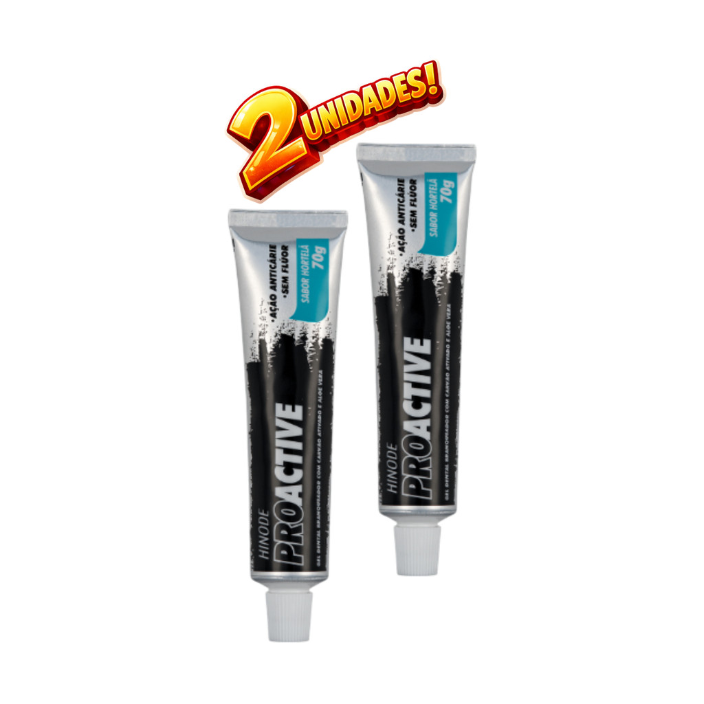 Kit 2 Creme dental Hinode Em Gel Proactive Carvão Ativado e Aloe Vera Sem Flúor
