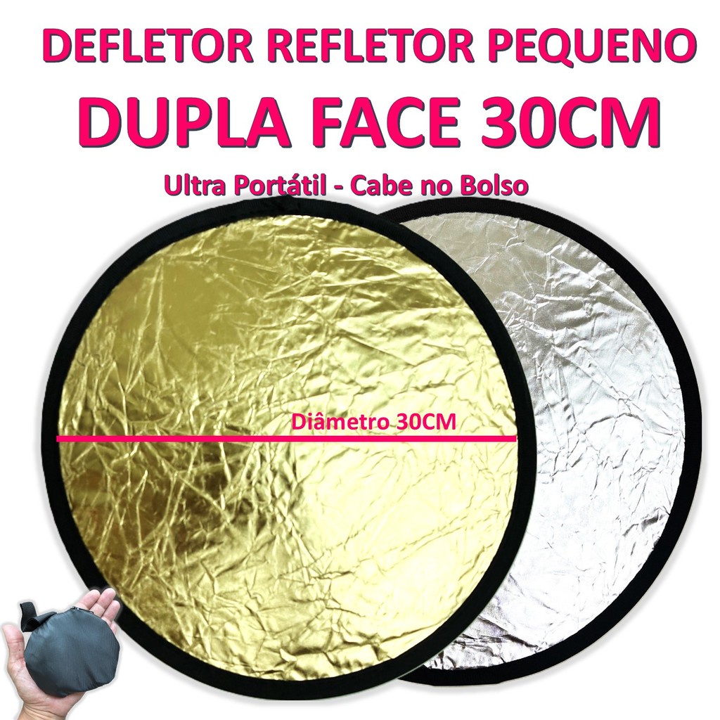 Defletor Refletor 30cm Dupla face Dourado e Prata Placa Luz de preenchimento Portátil