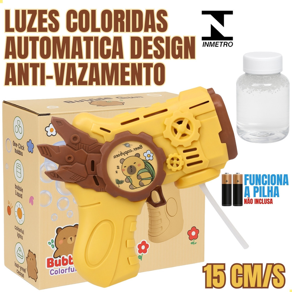 Pistola de Bolhas Capivara Automática Infantil com Luzes Coloridas