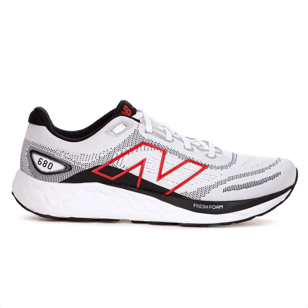 Tênis New Balance Fresh Foam 680v8 Branco Preto e Vermelho - Masculino