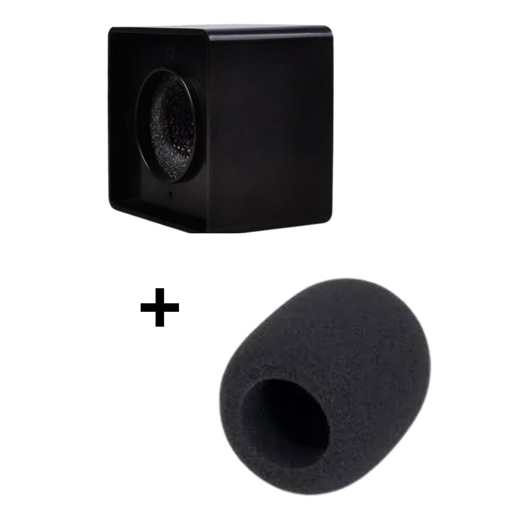 Canopla Microfone Quadrado PRETO + Espuma para SM58 e similares Shure, Sennheiser, Leson, TSI, importados
