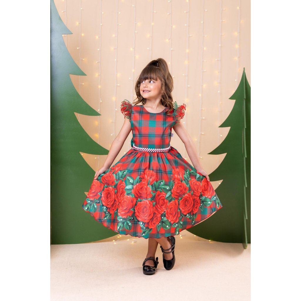Vestido Marie Eduarda Floral Vermelho - Natal