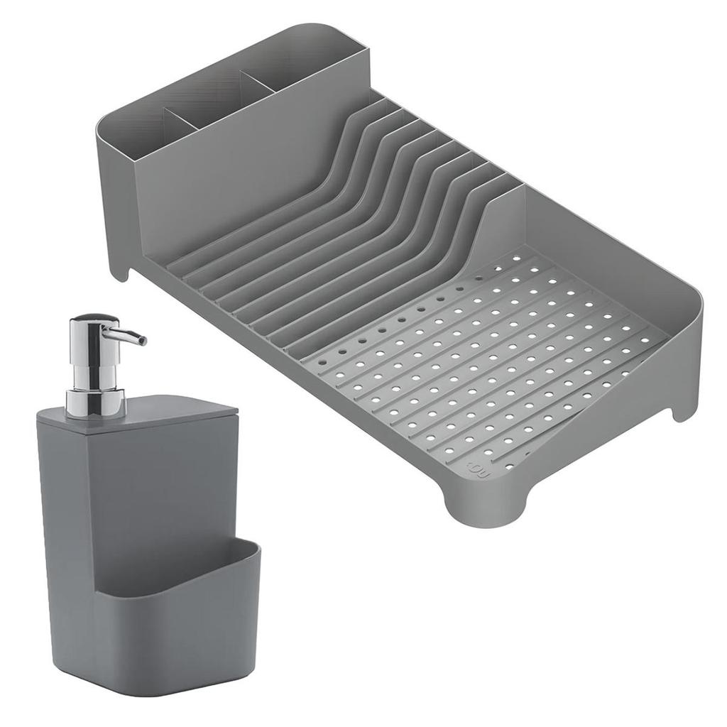 Kit Escorredor de Louças + Dispenser de Detergente Chumbo - OU