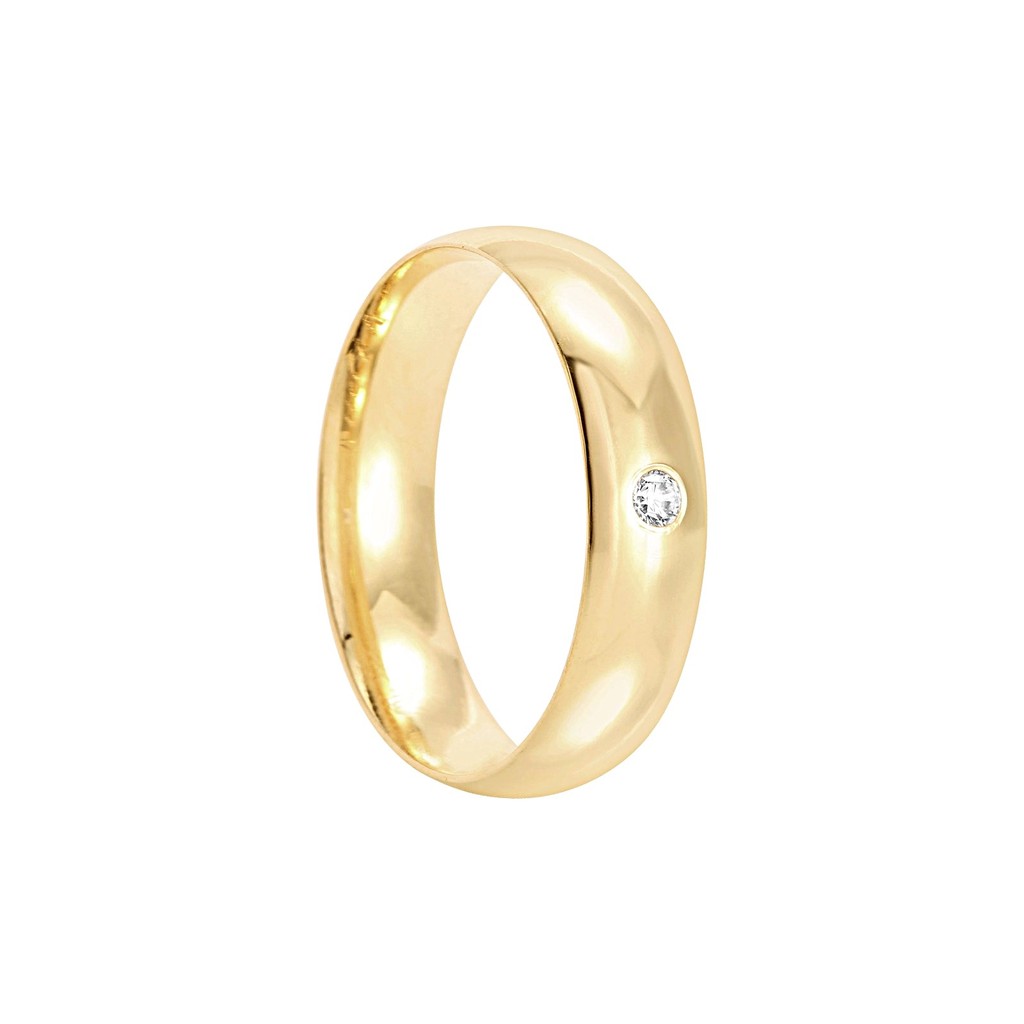 Aliança de Casamento Inova Jóias Grossa Larga 6mm Feminina Anatômica Abaulada Banhada a Ouro 18k+ Pedra Zircônia