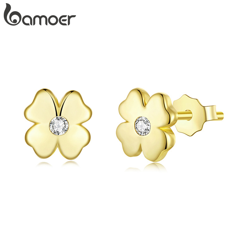 Brincos Bamoer Trevo Dourado De Quatro Folhas Para Mulheres Meninas Joias Da Moda