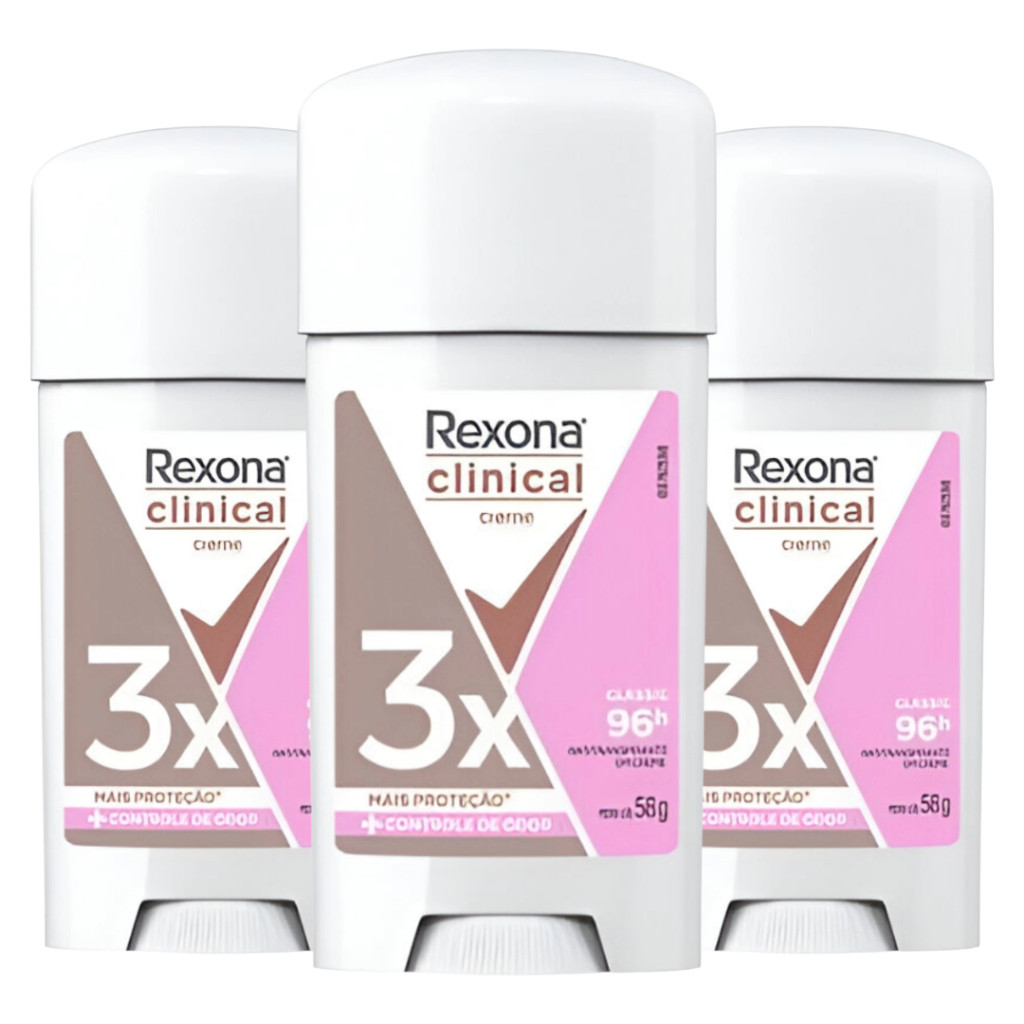 Kit 03 Desodorante Antitranspirante Creme Rexona Classic Masculino 96h Proteção 58g Original
