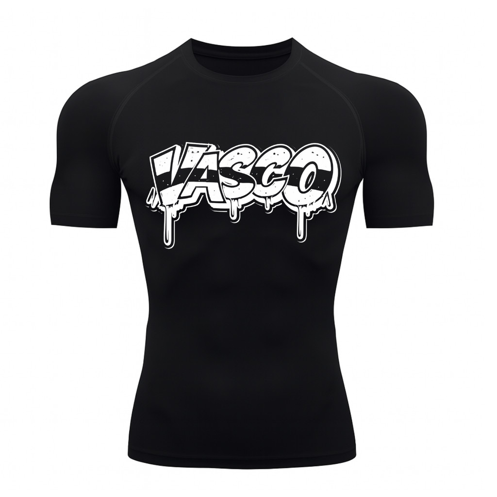 Camiseta Manga Curta Compressão Proteção Uv 50+ Estampada Vasco Pixo Camisa Grafite