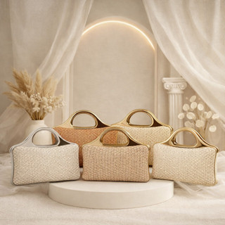 Bolsa Cluct  Feminina Luxo Palha Estruturada com Alça Dourada – Elegante e Moderna em Oferta na Shopee