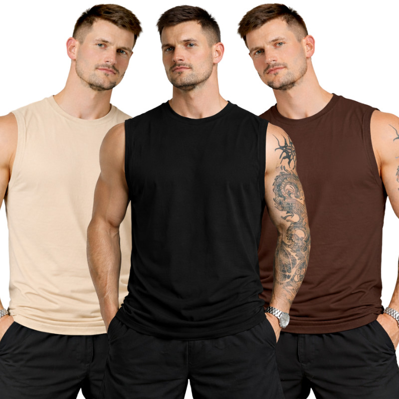 Kit 3 Regata Machão Masculina Algodão Camiseta Academia Lisa Treino Casual Oversized Cavada Básica Longline Premium