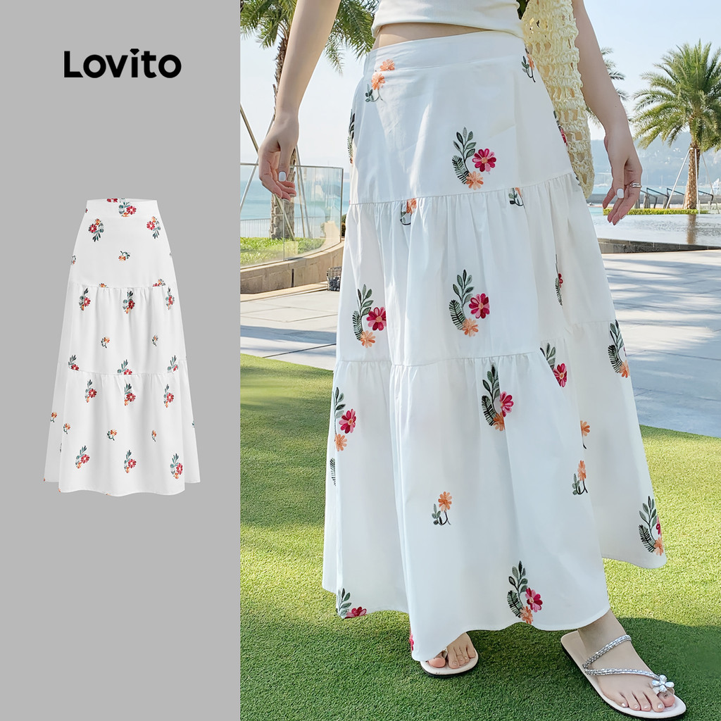 Lovito Saia Casual Confortável E Estilosa Com Estampa Floral Miúda Em Camadas Verão/primavera Para Mulheres L128ED840 em Oferta na Shopee