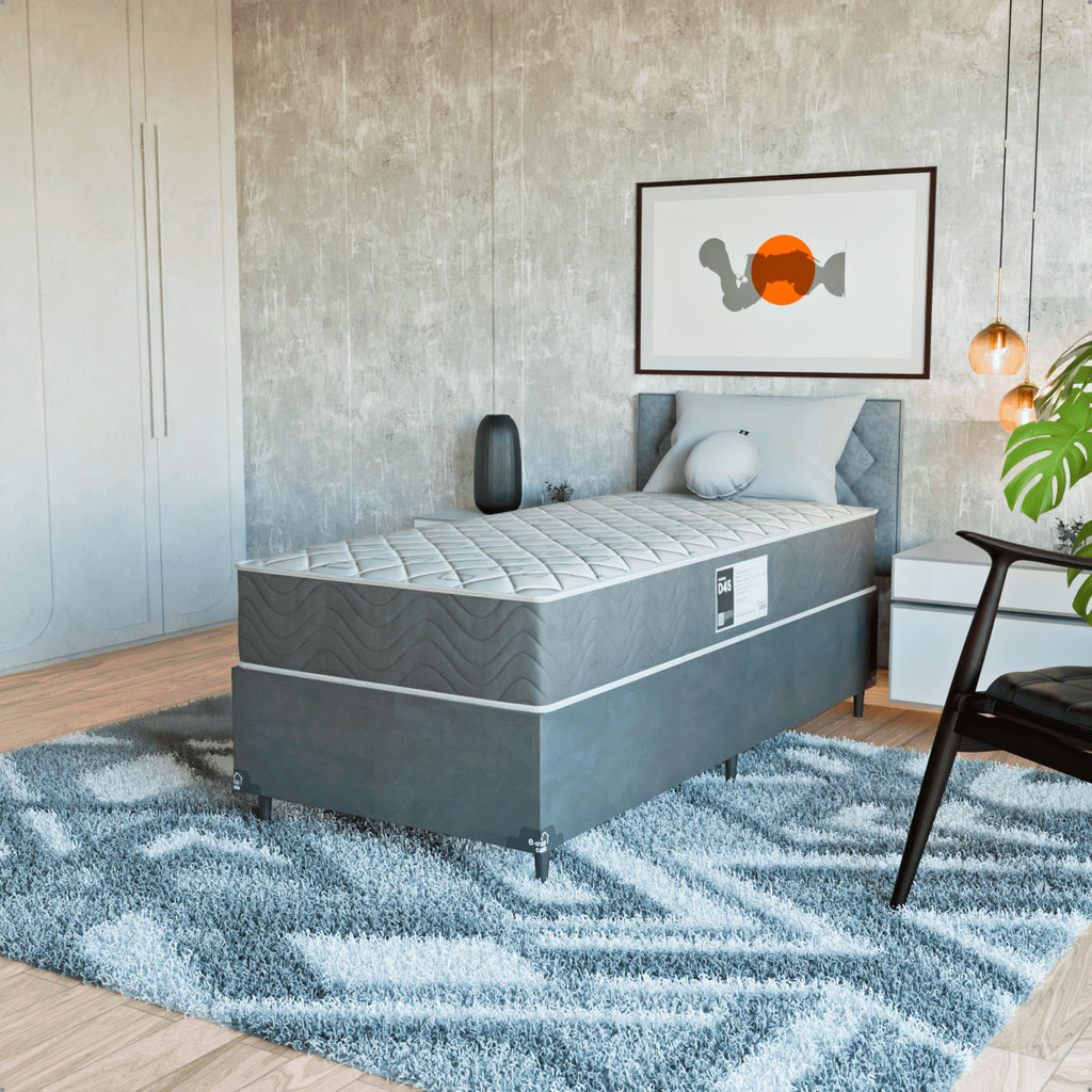 Cama Box Solteiro + Colchão Prime Espuma D45 Suede Cinza
