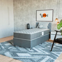 Cama Box Solteiro + Colchão Prime Espuma D45 Suede Cinza