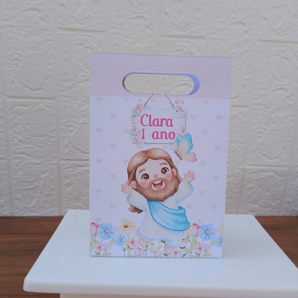 PEGUE E MONTE FESTA ANIVERSARIO Lembrancinha Sacolinha PP Personalizada Boca de Palhaço JESUS MENINA