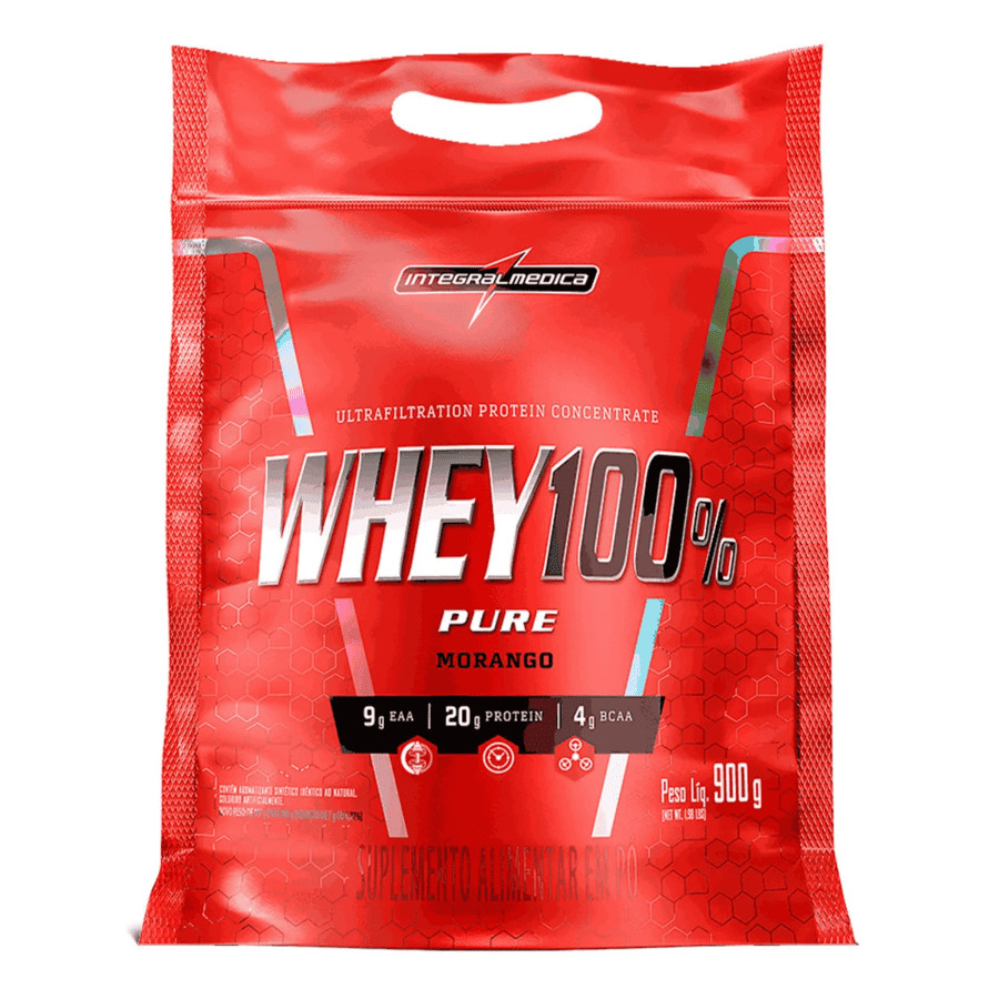 Whey Protein 100% Pure Integralmédica Concentrado Morango Refil 900g