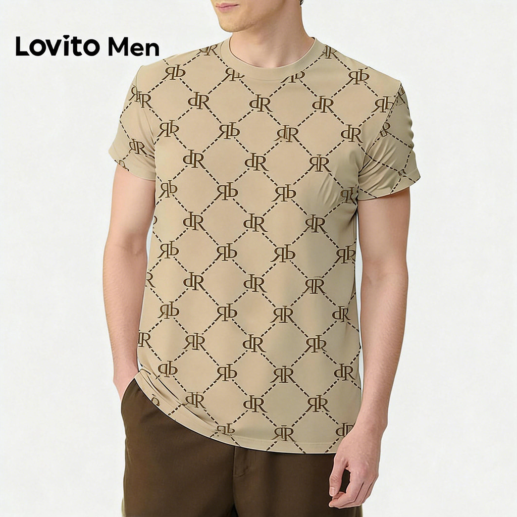 Lovito Men  Camiseta Casual Primavera/verão Cáqui Camiseta para Homens LNE138067 em Oferta na Shopee