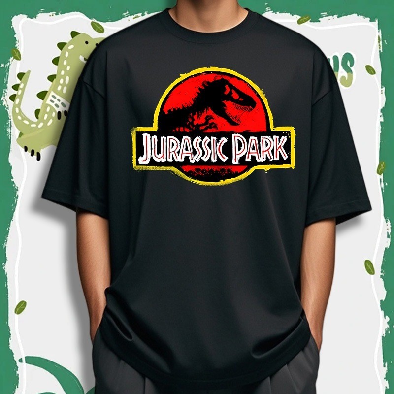 [Camiseta Premium em Algodão Puro]VU Jurassic Park Camiseta com estampa gráfica de dinossauro, mangas curtas 100% algod