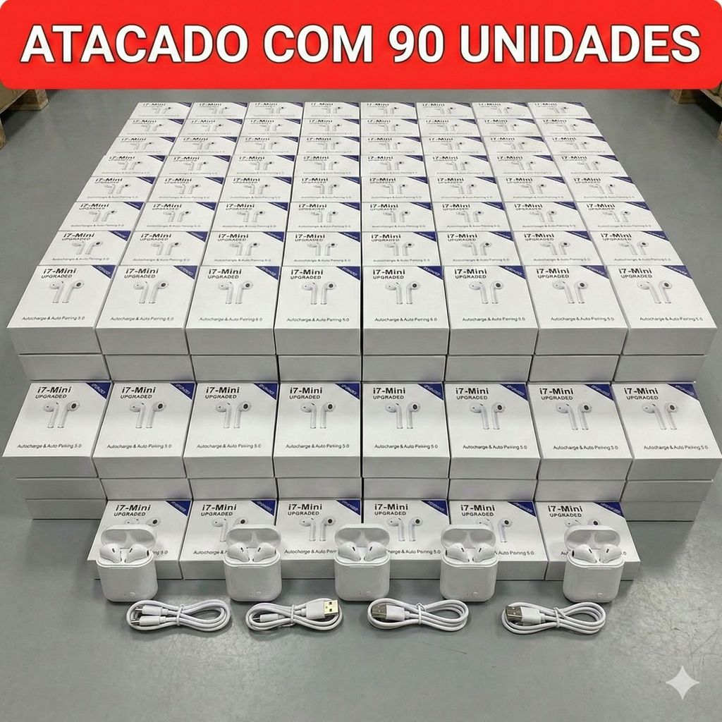 Atacado Kit 90U Fone de Ouvido Sem Fio i7 Mini TWS Bluetooth 5.0 Estéreo com Microfone Case de Carga