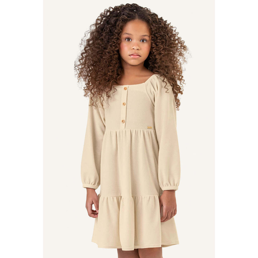 Vestido Infantil Menina Malha Tricô Colorittá Bege