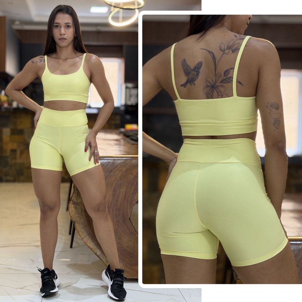 Conjunto de Academia Feminino Short + Top com Zero Transparência e Cintura Alta Premium em Oferta na Shopee