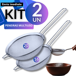 Kit 2 Peneiras Inox 20cm + 16cm Cozinha Confeitaria Coar Peneirar Resistente Fácil Lavar