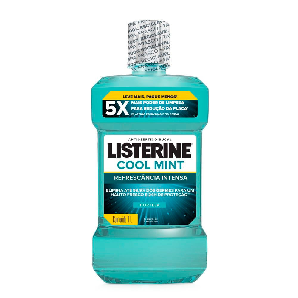 Antisséptico Bucal Listerine Cool Mint Refrescância Intensa Sabor Hortelã 1 Litro em Oferta na Shopee