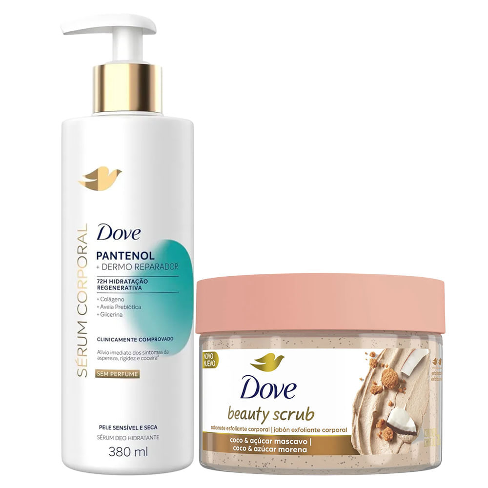 Kit Dove Sabonete Esfoliante Beauty Scrub Coco + Sérum Corporal Pantenol 380ml