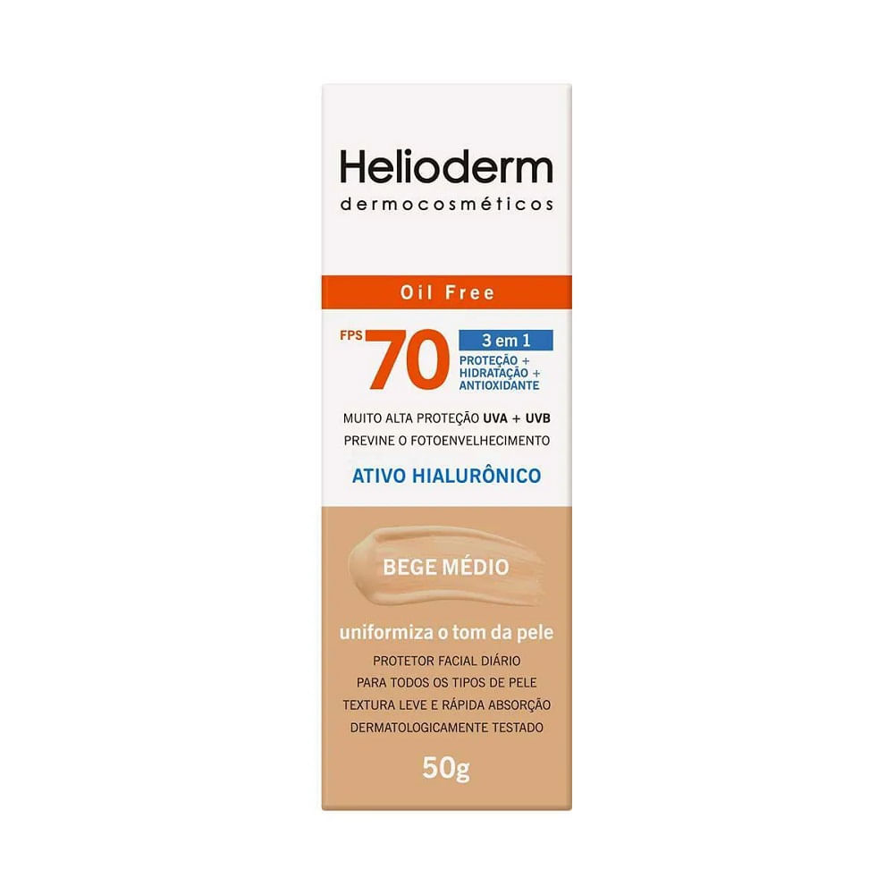 Protetor Solar Facial Helioderm Bege Médio Fps70 50g em Oferta na Shopee