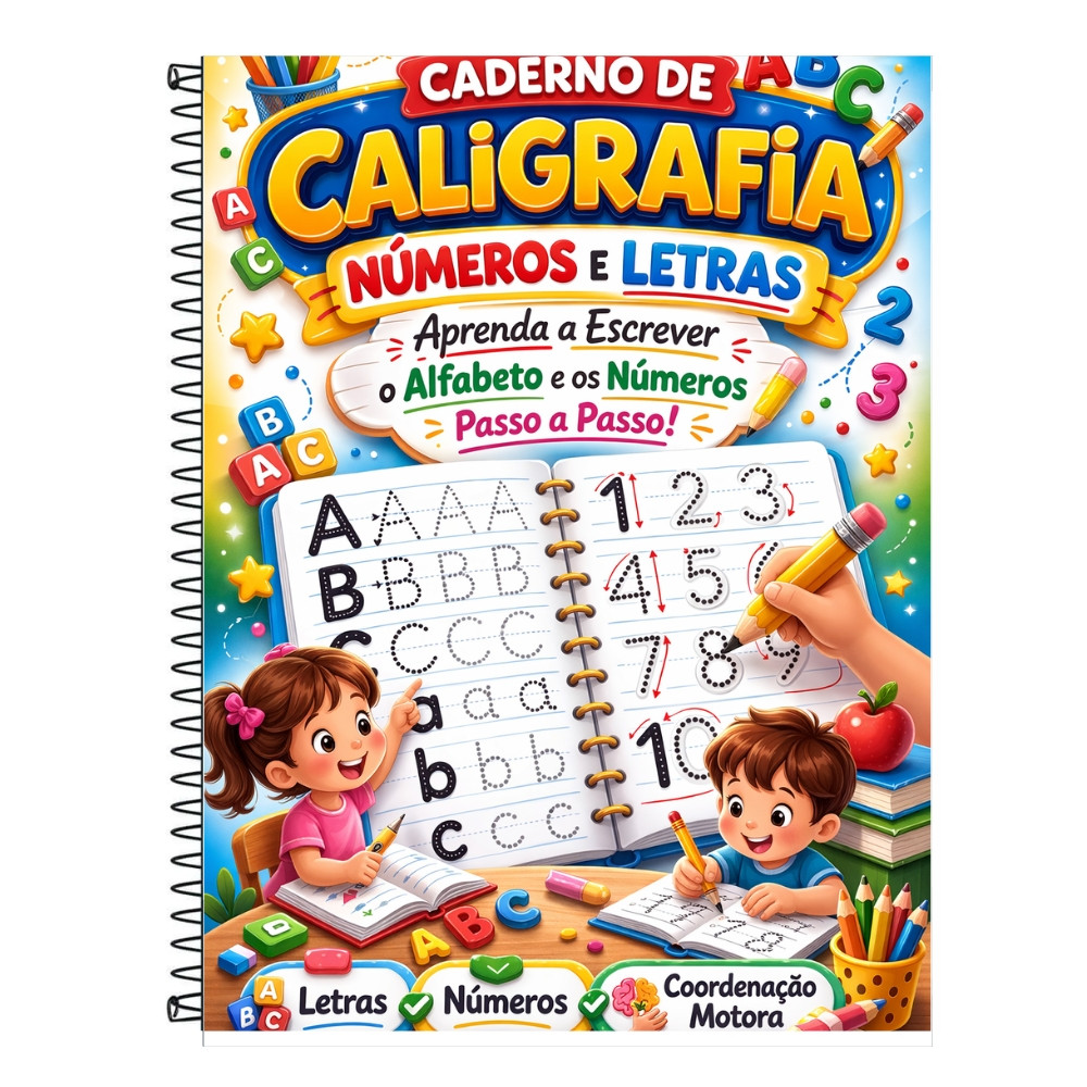 Apostila Educativa de Caligrafia Alfabeto e Números Pontilhados Ideal para Alfabetização