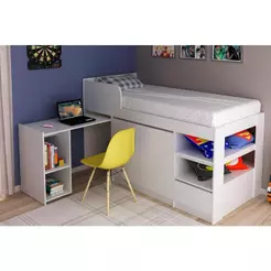 Cama Solteiro CM8021 Multifuncional c/ Escrivaninha Branco - Tecno Mobili