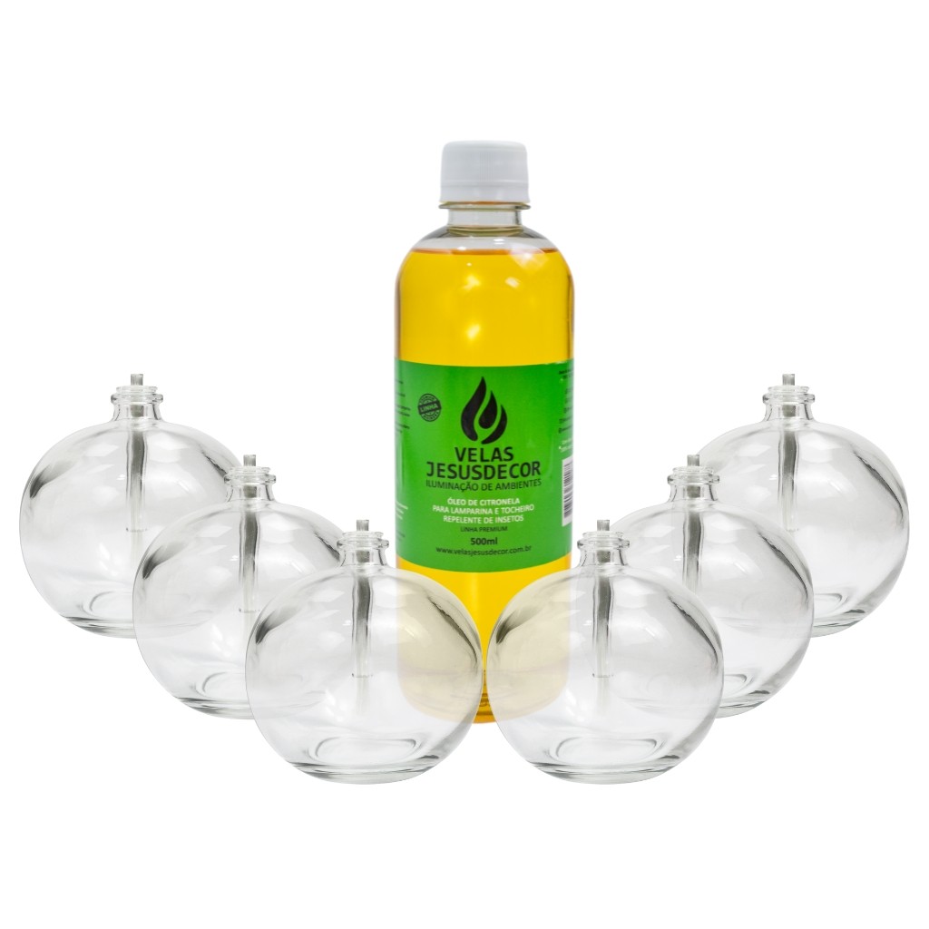 Conjunto De 6 Velas Lamparinas Com Óleo Essência De Citronela 500ml