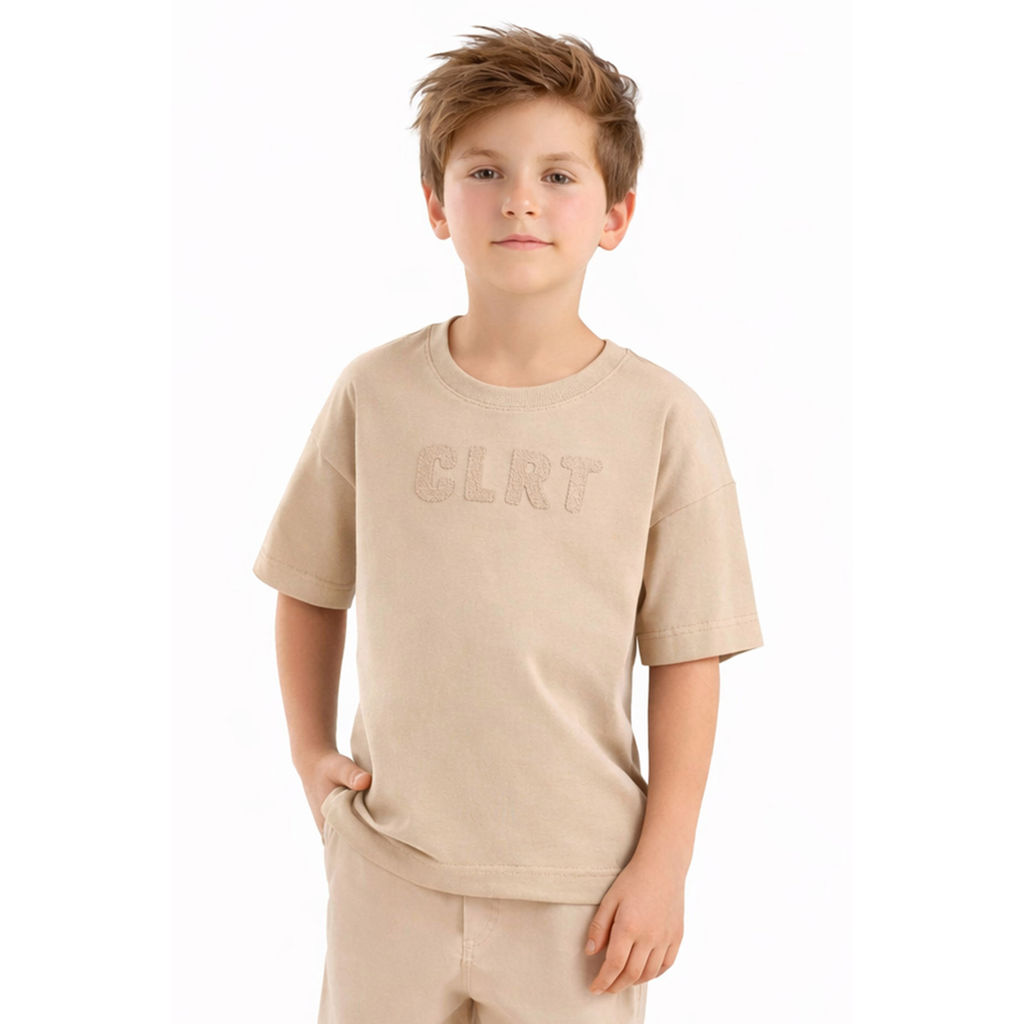 Camiseta Infantil Menino Curta Bordado Colorittá Bege